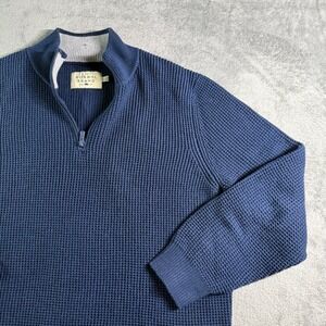 The Normal Brand Waffle Knit Quarter Zip Sweater Mens L Navy Blue Fisherman